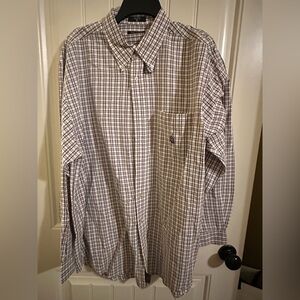 Nautica White and Navy Plaid Button-Down Shirt long sleeve